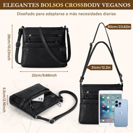 NEWHEY Bolsa Crossbody Mujer,Bolsas de Mujer de Pu Impermeable, Bolsa Negra,Bolso Bandolera Mujer Con Múltiples Bolsillos,para Casual,Cita,Negra