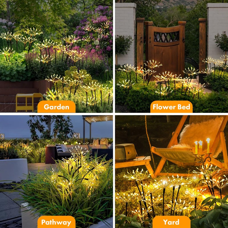 Solar Garden Lights 2 Pack Twinkling Solar Firework Lights with