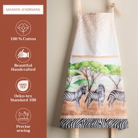Maison d' Hermine Apron for women with Pocket 100% Cotton 27.50"x31.50" 1 Piece Adjustable Neck Strap & long ties Apron Men, Chef, Wedding, Cooking, Gardening, Server Spring/Summer (Zebra Life)