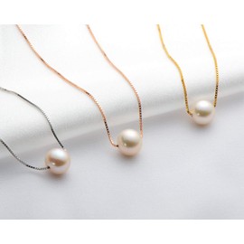 DENGGUANG Pearl Necklace Single Floating Pendant with Sterling Silver Chain Freshwater Cultured Pink Pearl Choker Jewelry Anniversary Birthday Valentines Gifts for Her Mothers Day Gift for Mom