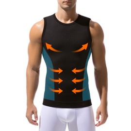 Casey Kevin Shapewear Men's Tummy Control Tank Top Men's Elastic Body Shaper Tight Vests Sleeveless for a Flatter Stomach, black, XXL