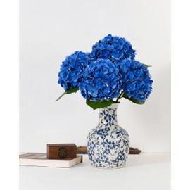 DuHouse 3Pcs Hydrangea Artificial Flowers,Latex Real Touch Hydrangeas with Long Stems & Leaves for Home Decor Party Floral Arrangements Wedding Bouquets Centerpieces(Royal Blue)