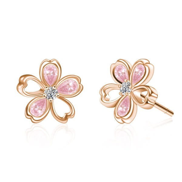 Naniwaai Women's Pierced Earrings, Popular, High-Quality Zirconia, Princess of Cherry Blossom, Hypoallergenic, 925 Silver, 18K Gold, Platinum-Plated, Cute, Flower, Work, Accessories, Gift, Birthday, Mother's Day, Anniversary, Christmas, Silver Sterling S