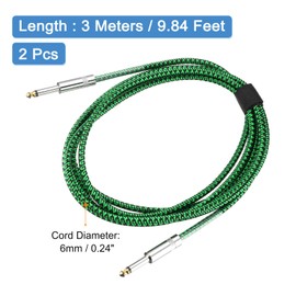 sourcing map 2 PCS Guitar Instrument Cable 10 Feet 1/4 Inch to 1/4 Inch Straight 6.35mm Male to Male Jack Stereo Audio Interconnect Cord Balanced Line for Guitar Bass Braided Green