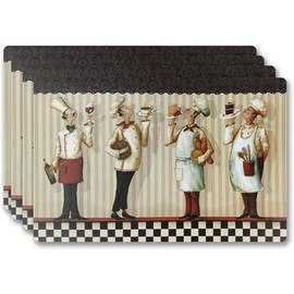 Vinyl Rectangular Placemats Set of 4 - Non Slip Place Mats Ideal for Indoor and Outdoor Dining Table - Washable and Heat Resistant Table Mat for Kitchen Tables (Chef Master)