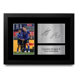 HWC Trading FR A4 Lorenzo Insigne & Ciro Immobile Italy Gifts Printed Signed Autograph Picture for Football Fans and Supporters - A4 Framed