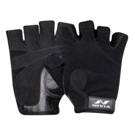 NIVIA New Dragon Sports Glove (Black, Size - Medium) | Material - Leather | Weight Lifting Gloves | Exercise Gloves | Fingerless Grip Gloves | Fitness Gloves | Crossfit Gloves