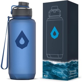 40oz Water Bottle - Large with Travel Carry Ring - Wide Leak Proof Drink Spout - Heavy-Duty, BPA & BPS Free Tritan Plastic -  for Sports, Hiking, Gym, Men & Women - Color: Gray Frosted, Size: 40 Ounces