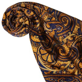 Lorenzo Cana - Men's Reversible Scarf Harmonious Colours - Front Printed Silk - Back Woven Wool - 30 cm x 160 cm Blue Gold, blue