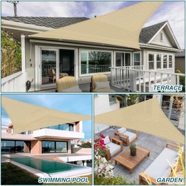 ECOOPTS Sun Shade Sail Triangle Canopy Cover for Outdoor Patio Pergola Backyard Garden HDPE Fabric 95% UV Blockage (10'10"x10'10"x10'10", Sand)