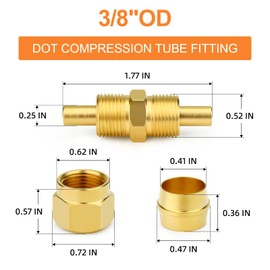 GASHER 5PCS Brass 3/8" OD x 3/8" OD DOT Push to Connect Fittings, Union Tube Air Brake Line Fittings for Trucks Trailers or Industrial