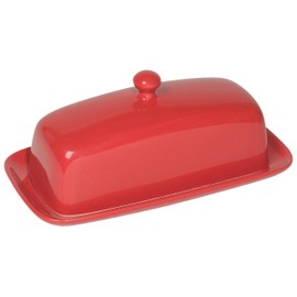 Now Designs Stoneware Rectangle Butter Dish with Lid, Red 4.5 x 8 in