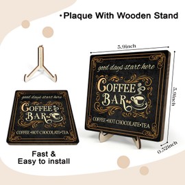 Vintage Coffee Bar Decor Sign,Rustic Wooden Plaque for Java Station, Kitchen,Cafe or Tea Corner, Funny Jave Gift for Coffee Lovers (Black, 5.9x5.9inches)