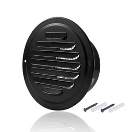 3 Inch Black Soffit Vent Cover, FocuVenHom Round Wall Vent Cover Louvered Grille Cover Air Vent Outlet with Built-in Fine Mesh for House, Office, Garage