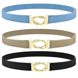 DUOXIN Pack of 3 Elastic Waist Belts for Women, Elastic Belt, Women's Stylish Women's Belt, Stretchy Cinch Belt, Adjustable Leather Belt for Dress, Shirt, Black + Light Blue + Khaki