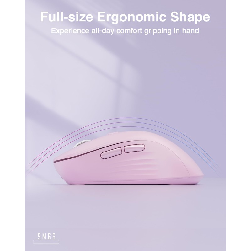 SOLAKAKA SM66 Pink Silent Dual Mode 2.4GHz Wireless Mouse, Adjustable