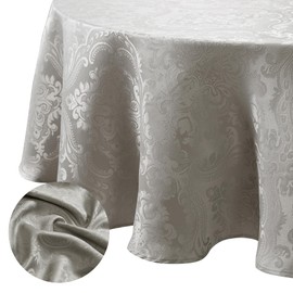 Elrene Home Fashions Caiden Elegance Damask Waterproof, Stain & Wrinkle Resistant Fabric Tablecloth, 90" Round, Silver