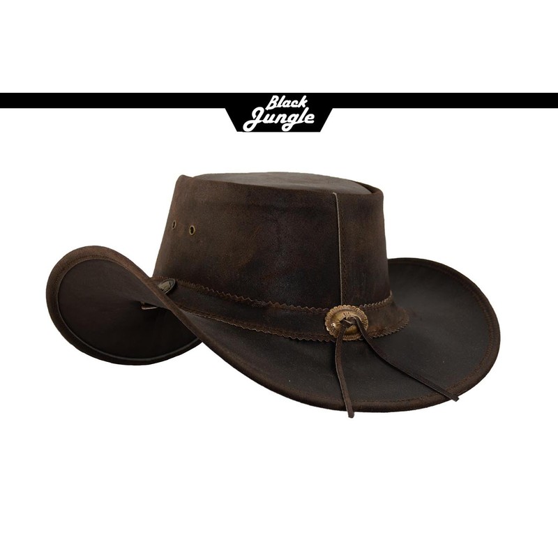 Black Jungle Yukon Leather Western Hat Australia Cowboy Hat, brown