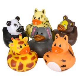Animal Safari Zoo Rubber Duck Toy Duckies for Kids, Bath Birthday Baby Showers Classroom Summer Beach and Pool Activity Party Favors, 2" (6-Pack)