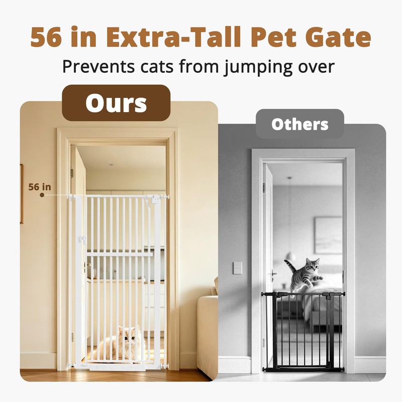 56"Extra Tall Pet Gate, 29.5-33.5"Wide, Auto Close Gate for Dog/Cat,