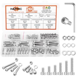 260 Pcs M5 Screws Assortment Kit, M5 Bolts Kit M5x 8/10/12/16/20/25/30/35mm, 304 Stainless Steel Hex Socket Head Screws Nuts Bolts and Washers Set