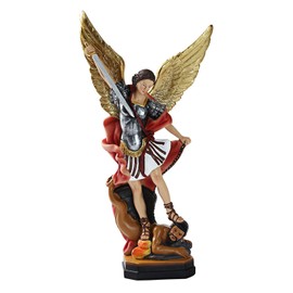 QIANLING 31cm St Michael Statue, Archangel Michael Statue, San Miguel Angel Statue, Archangel Michael Defeats Lucifer Tramper Demon Statue Religious Collection Angel Sculpture (Large)