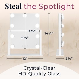 Zadro Hollywood Lighted Vanity Mirror with 9 LED Bulbs, 3 Color Light Settings, 360° Rotation Makeup Mirror Head (14" H x 12" W | 1X | White)