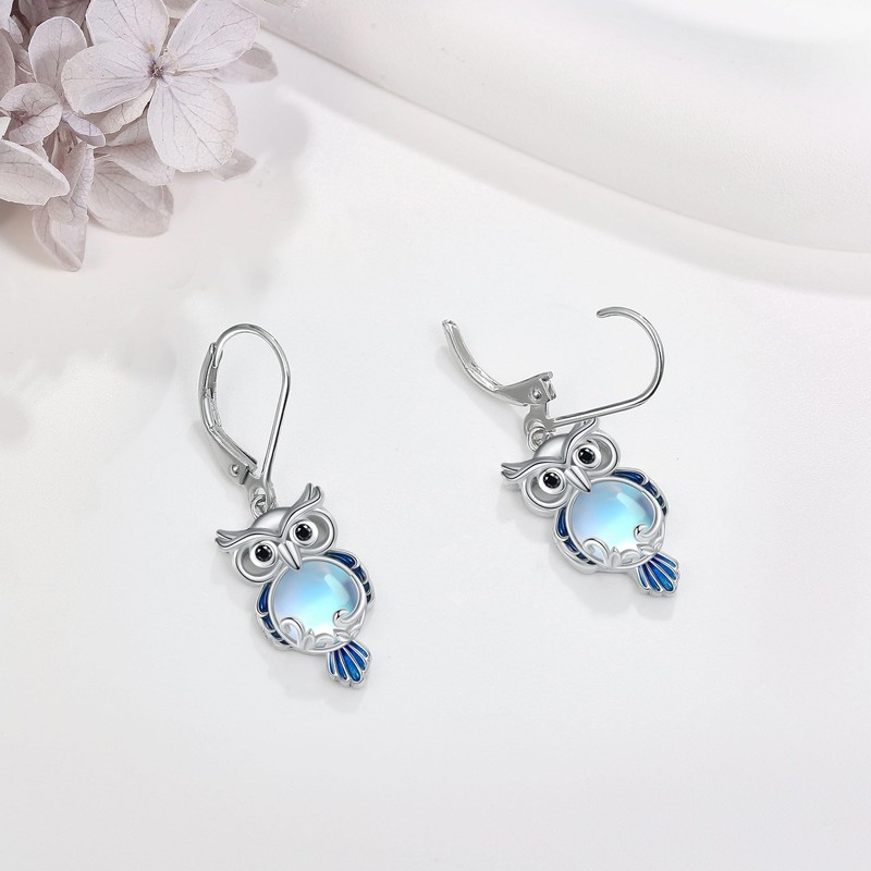 MONGAS Owl Earrings Sterling Silver Owl Dangle Earrings Bird Jewelry