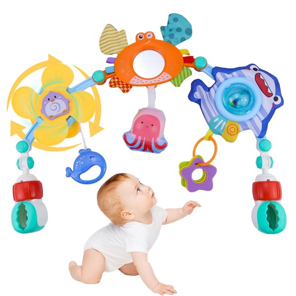 OHWODA Baby Toy Pram Toy for Play Arch Baby 0-12 Months Hanging Sensory Toy with Baby Rattle Baby Cot Accessories for Pram (Crab)
