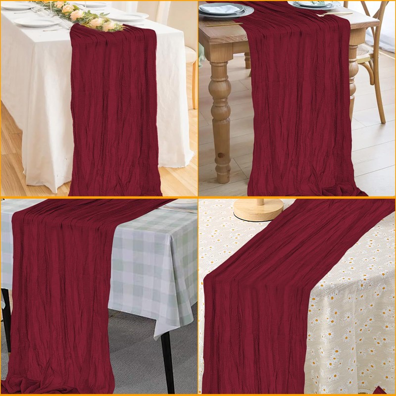 BLMHTWO Burgundy Cheesecloth Table Runner 35×118inch Boho Rustic Gauze Cheese