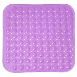 Shower Mat, 48 x 48 cm, Non-Slip Square Bath Mat, Hangers and Drainage Holes, Purple