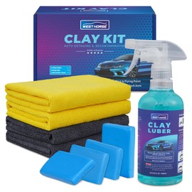 WEST HORSE Complete Clay Bar and Clay Luber Kit for Auto Detailing - 4 Pack (4x100g) Clay Bars for Car Detailing + 16.9 fl. oz Clay Bar Lubricant + 4 Pack Microfiber Cloth Car Cleansing Towel