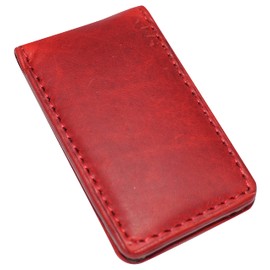 Slim Magnetic Money Clip Hunter Leather Business Card Holder for Men (Red)