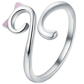 Jude Jewelers Stainless Steel Cute Pink Cat Cocktail Party Birthday Statement Mother's Day Wedding Statement Ring (Silver, 7)