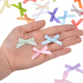 M METERXITY 100-Pack Mini Craft Ribbon Bow,1x1.6 Inch Checkered Fabric Satin Ribbon Bows Boutique for Craft DIY/Treat Bags/Hair Bow Sewing/Wedding/Birthday/Party[Bright Red]