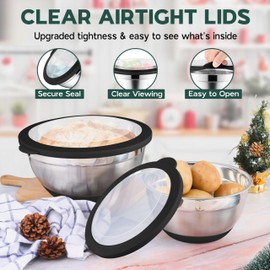 Onader Mixing Bowls with Lids Set of 6 for Kitchen Stainless Steel Metal Nesting Bowls with Non-Slip Bottom Black - Size 1, 1.5, 2, 2.6, 3.5, 7QT