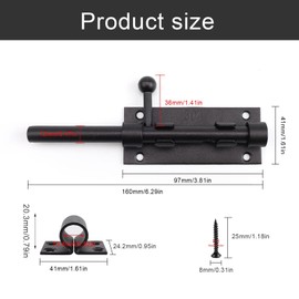 304 Stainless Steel Door Bolt Black Length 16 cm Thickened 12 mm Door Bolt Lockable with 8 Screws Bolt Lock Door Bolt for Outdoor and Indoor Doors and Windows Garden Gates
