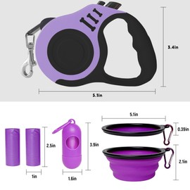LIEVUIKEN Retractable Dog Leash Automatic Telescopic Tractor Dog Tape, Pet Tape 10/16 FT Durable and Convenient, with Folding Bowl, Dispenser, Rubbish Bags, Suitable for Small and Medium Dogs