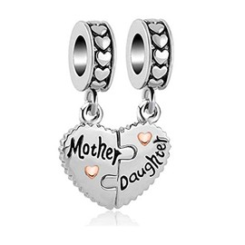 SBI Jewelry Mother Daughter Heart Charm for Bracelets Rose Gold Dangle Mum Sister Best Friend Birthday