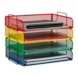 Mind Reader Stackable Paper Tray, Classroom Organizer, File Storage, Teachers, Metal Mesh, 4 Pcs., Multi-Colored