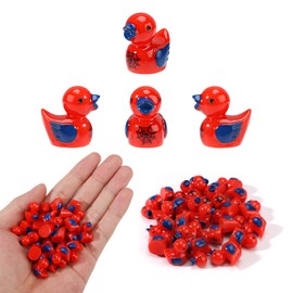 50pcs Tiny Spider Resin Ducks, Small Resin Duck with Spider Web Miniature Garden Decorations Mini Landscape Decor for Home Office Car Decor Festive Gift(Red)