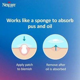 Nexcare Thin and Transparent Acne Patch, Skin Cover Absorbs Pus and Oil from Clogged Pores, made with hydrocolloid, tab allows for easy removal from l
