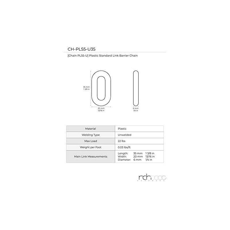 RCH Hardware CH-P55-06-YEL-3 Plastic Barrier Chain, Yellow (3 Feet)