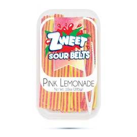 Zweet Sour Pink Lemonade Candy Belts 10 Ounce – Sour Kosher Candy, Halal Candy Belts – Resealable Pack of Sour Licorice Belts