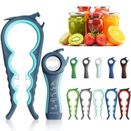 MEYUEWAL Jar Opener, 6 In 1 Bottle Opener Can Opener for Weak Hands, Jar Openers for Seniors with Arthritis, Multifunctional Lid Opener Kit, Easy Jar Opener Tool for Elderly Adults Kids (Blue), Large