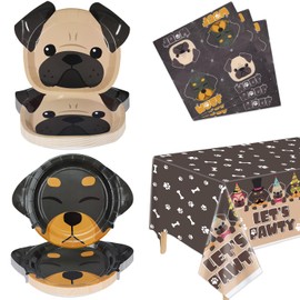 Dog Party Decorations 61 Pcs Dog Shaped Plates Party Supplies for Dogs and Kids Includes Dog Plates, Let's Pawty Tablecloth, Napkins, Serves 20 Guests
