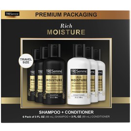 TRESemm TRESemme Shampoo & Conditioner, Sulfate-Free, Travel Size - Moisture Rich Hair Treatment for Dry, Damaged Hair, Mini Shampoo & Conditioner Sets x 3 for Hair Repair, Scented, 3 Oz Ea (6 Piece Set)