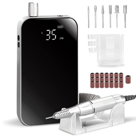 Linssy Lima de Uñas Eléctrica Inalámbrica de 35000 Rpm, Taladro de Uñas Acrílico Portátil, Taladro de Uñas Recargable con 6 Brocas Y 50 Bandas de Lijado para Salón de Manicura En Casa, Negro