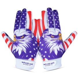 IMPULSE MAX SPORTS Football Receiver Gloves with Eagle Design | High-Performance Grip | Enhanced Catching | Breathable and Durable Fit | (White Eagle, Adult M)