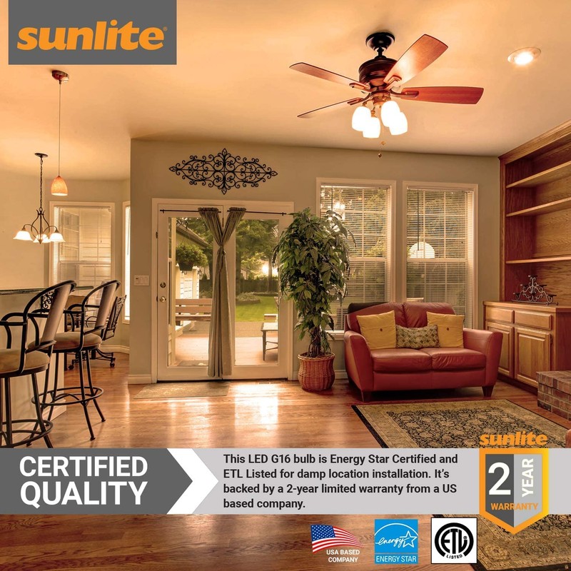 Sunlite G16 LED Dimmable Decorative Globe Vanity Light Bulbs, Frosted,